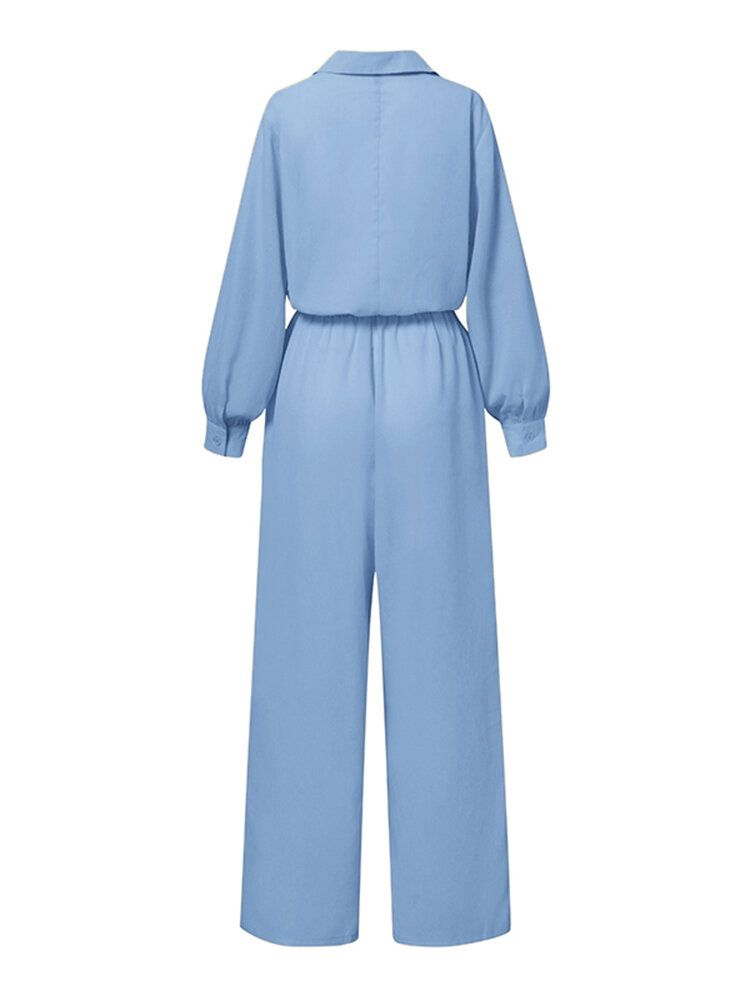 Lässige Plissierte Seitentaschenknöpfe Für Damen Maxi-länge Revers-overalls