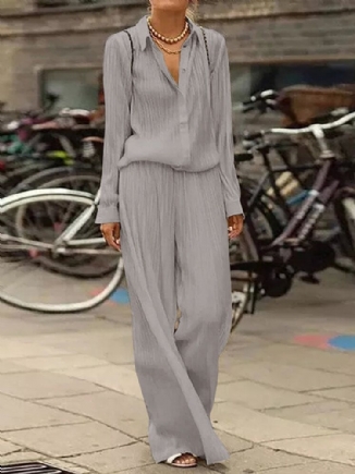 Lässige Plissierte Seitentaschenknöpfe Für Damen Maxi-länge Revers-overalls