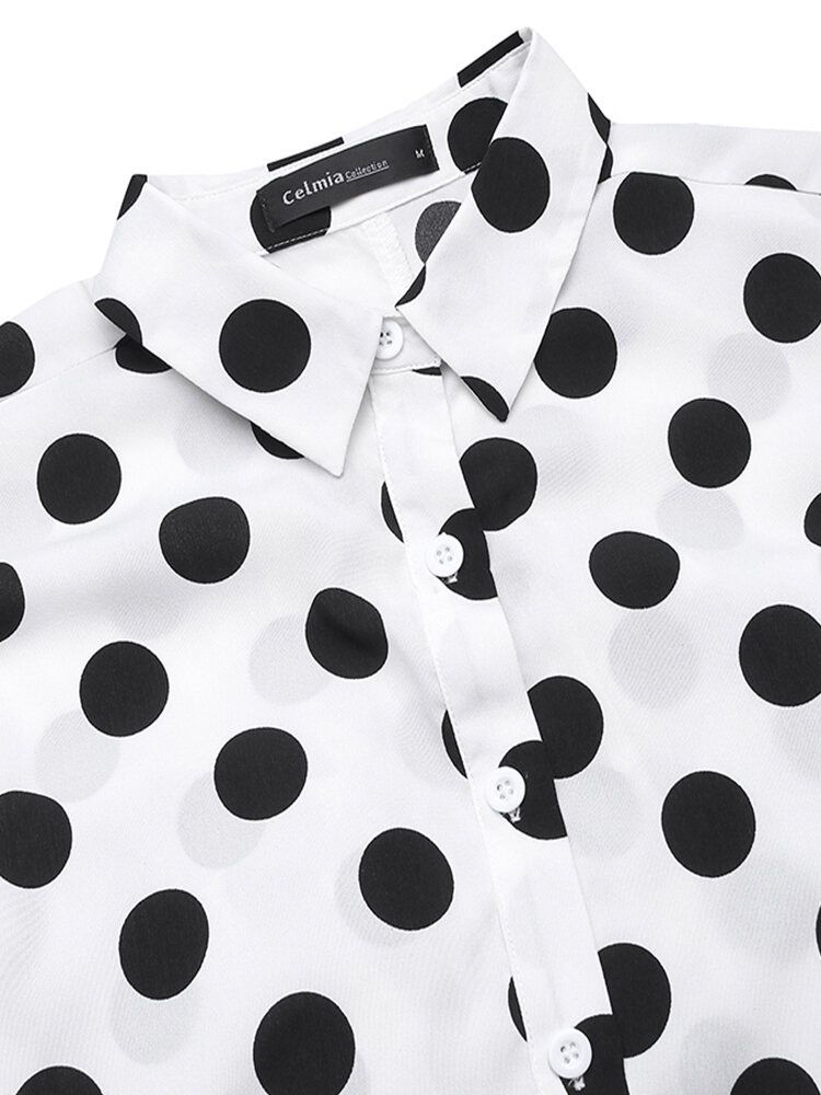 Lässiger Polka Dot Print Revers Short Sleeve Button Belted Pocket Jumpsuits Für Damen