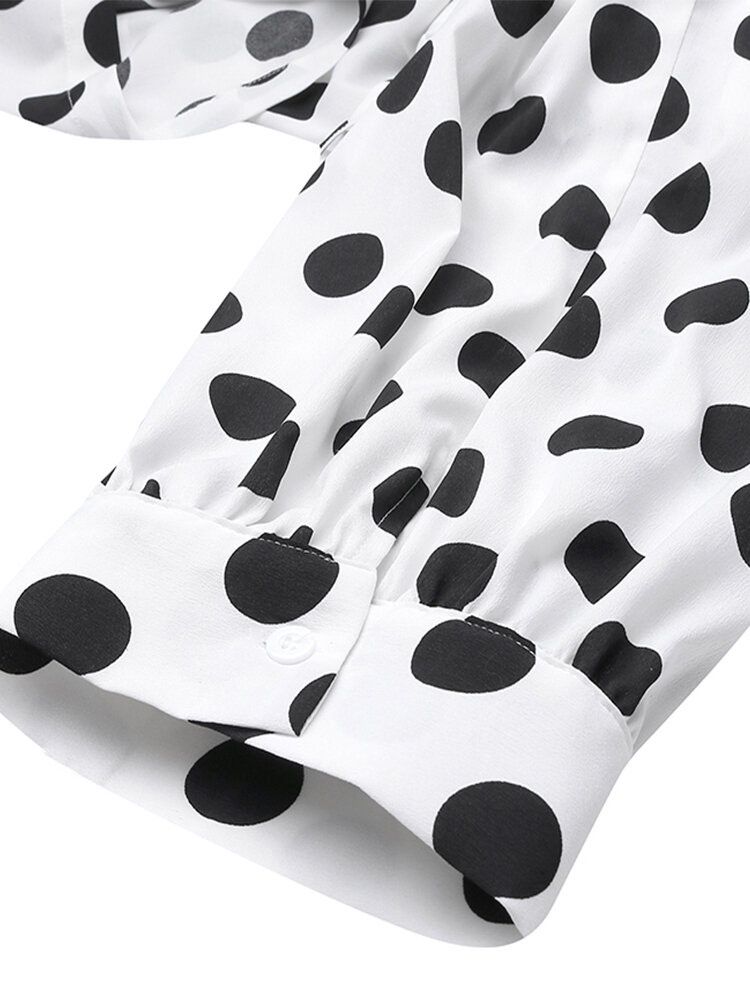 Lässiger Polka Dot Print Revers Short Sleeve Button Belted Pocket Jumpsuits Für Damen