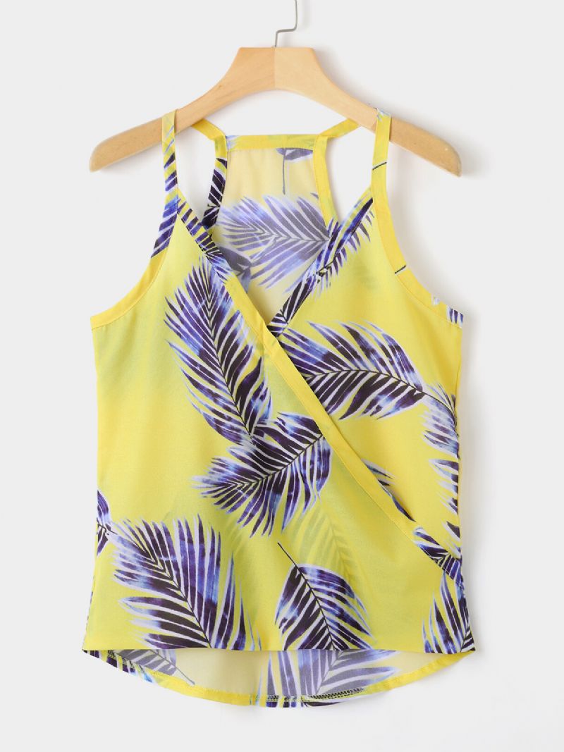 Ärmellose Sommer-hawaii-tanktops Mit V-ausschnitt Und Tropischem Pflanzendruck