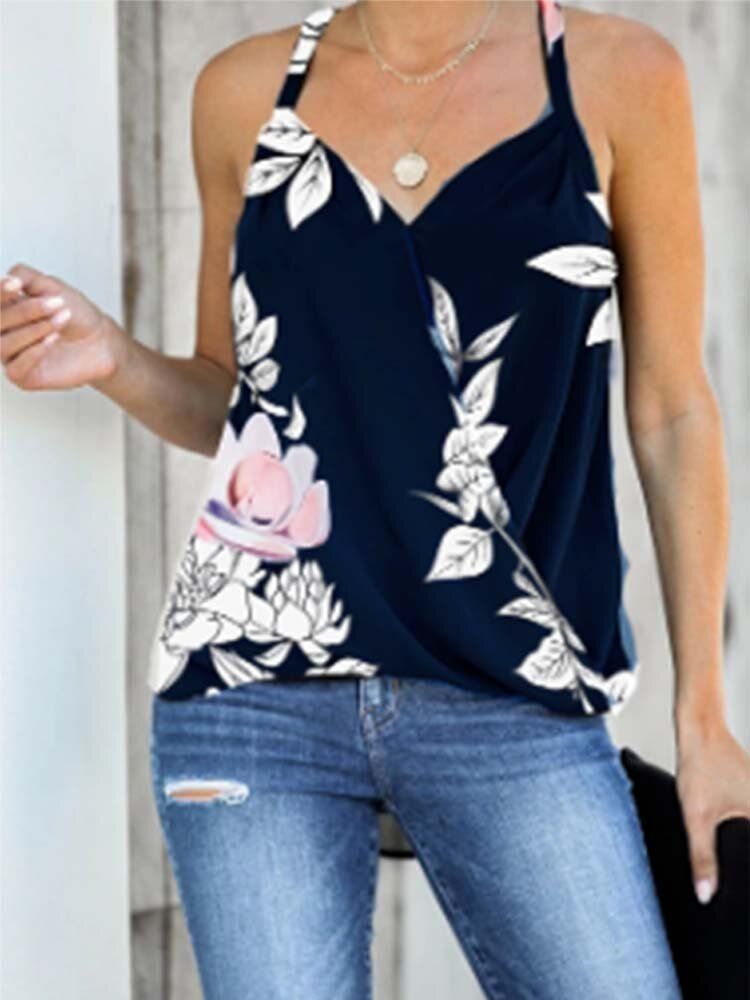 Ärmelloses Wickel-tanktop Mit V-ausschnitt Und Vintage-blumendruck