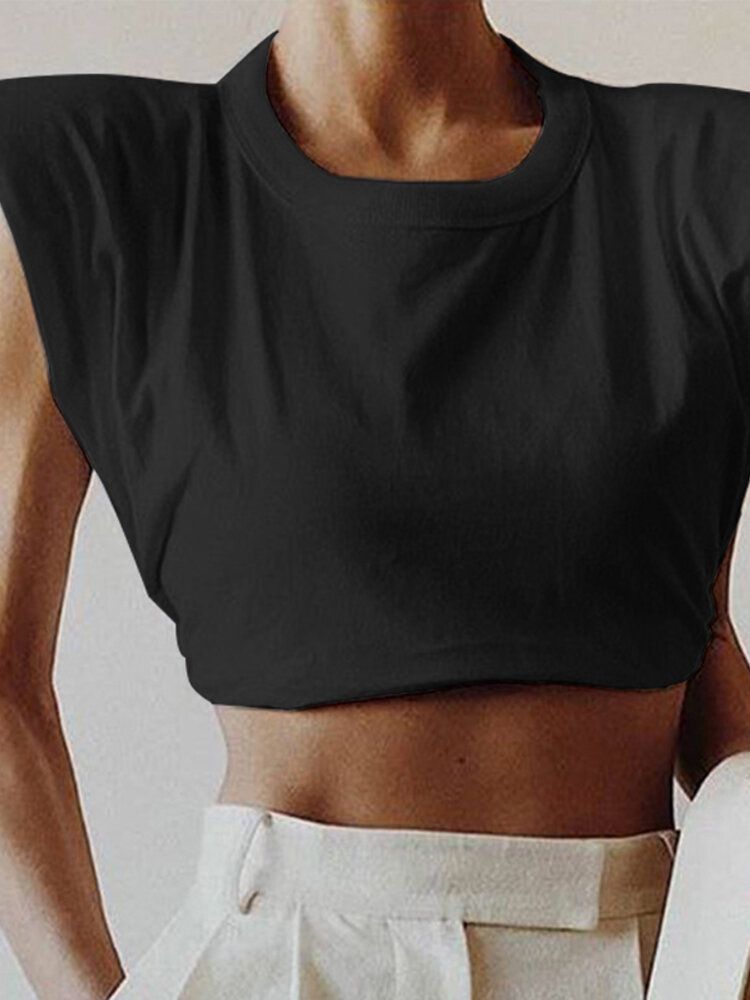 Damen Einfarbig Rundhals Flügelärmel Lässige Crop Tanktops