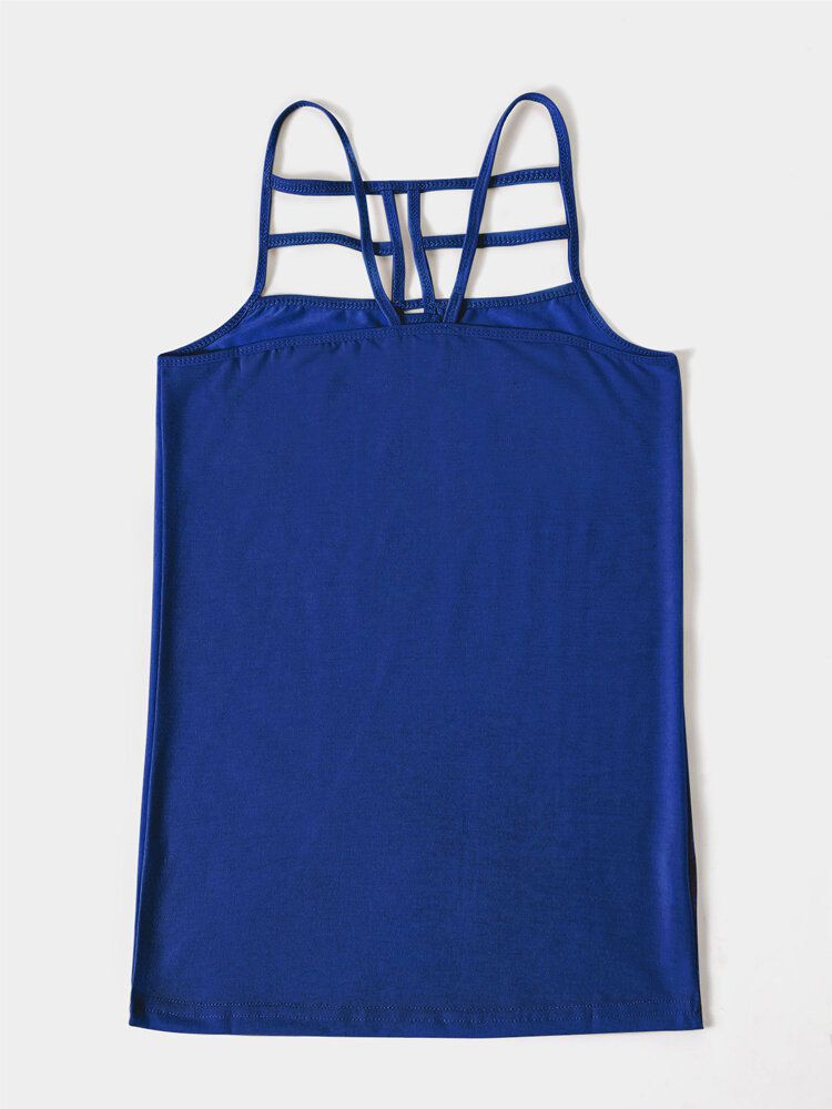 Frauen Aushöhlen Design Front Cross Slim Casual Tank Top