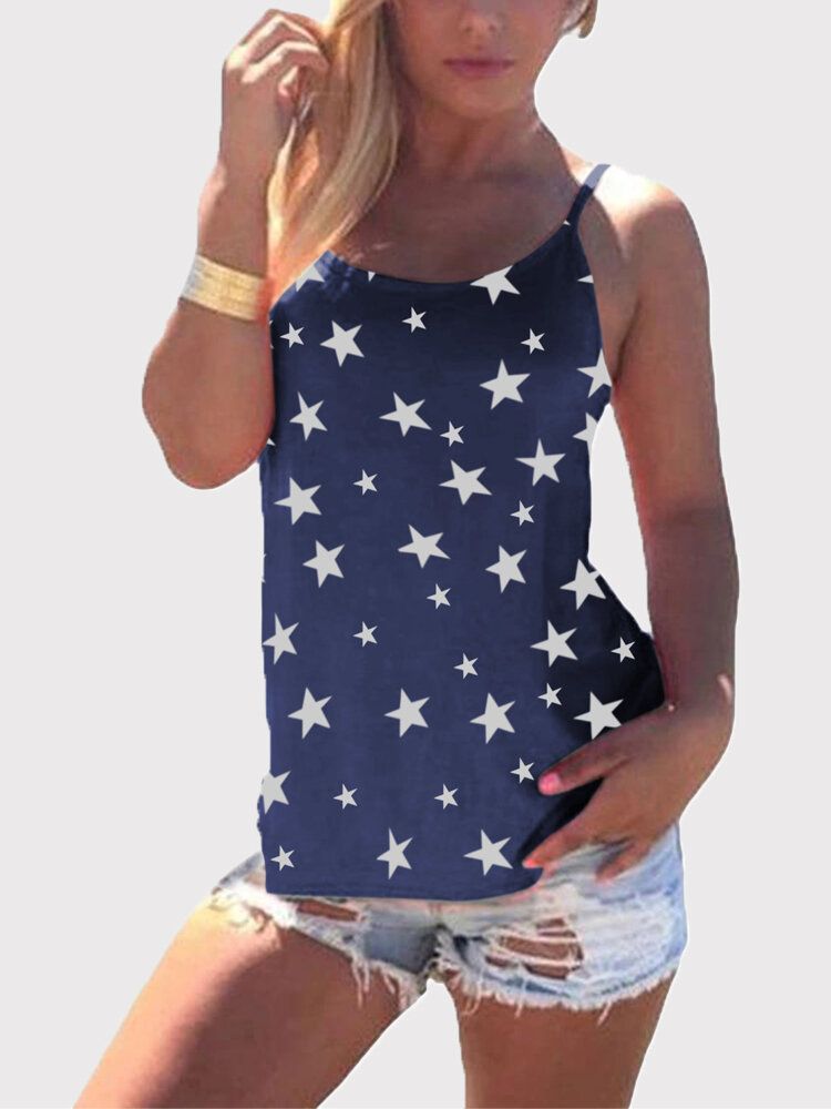 Star Print Back Cross Sleeveless Sling Casual Wild Tank Top