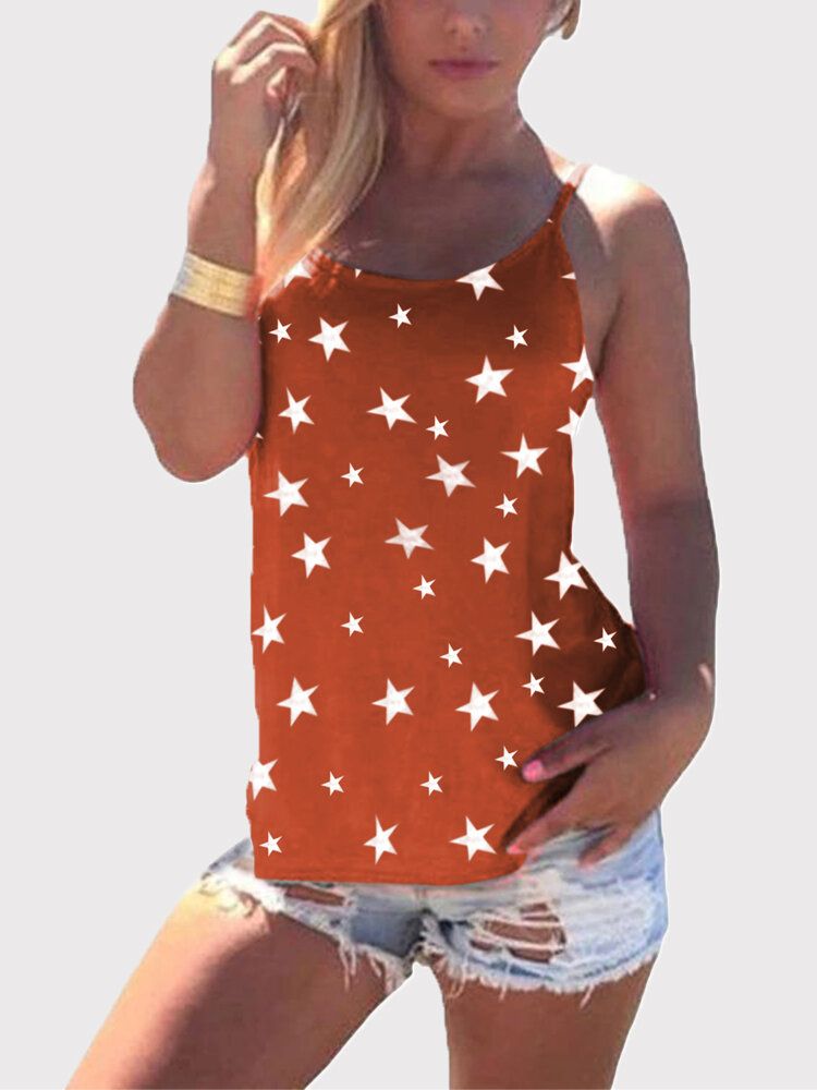 Star Print Back Cross Sleeveless Sling Casual Wild Tank Top