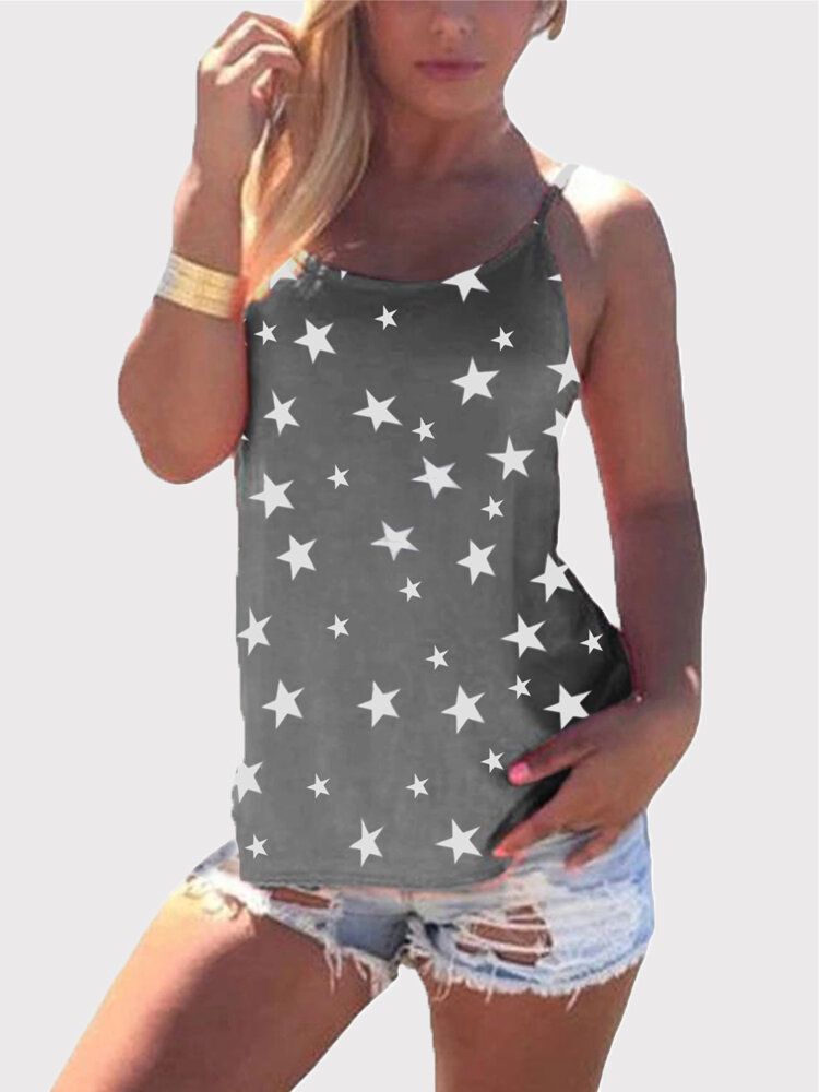 Star Print Back Cross Sleeveless Sling Casual Wild Tank Top