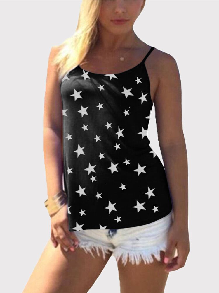 Star Print Back Cross Sleeveless Sling Casual Wild Tank Top