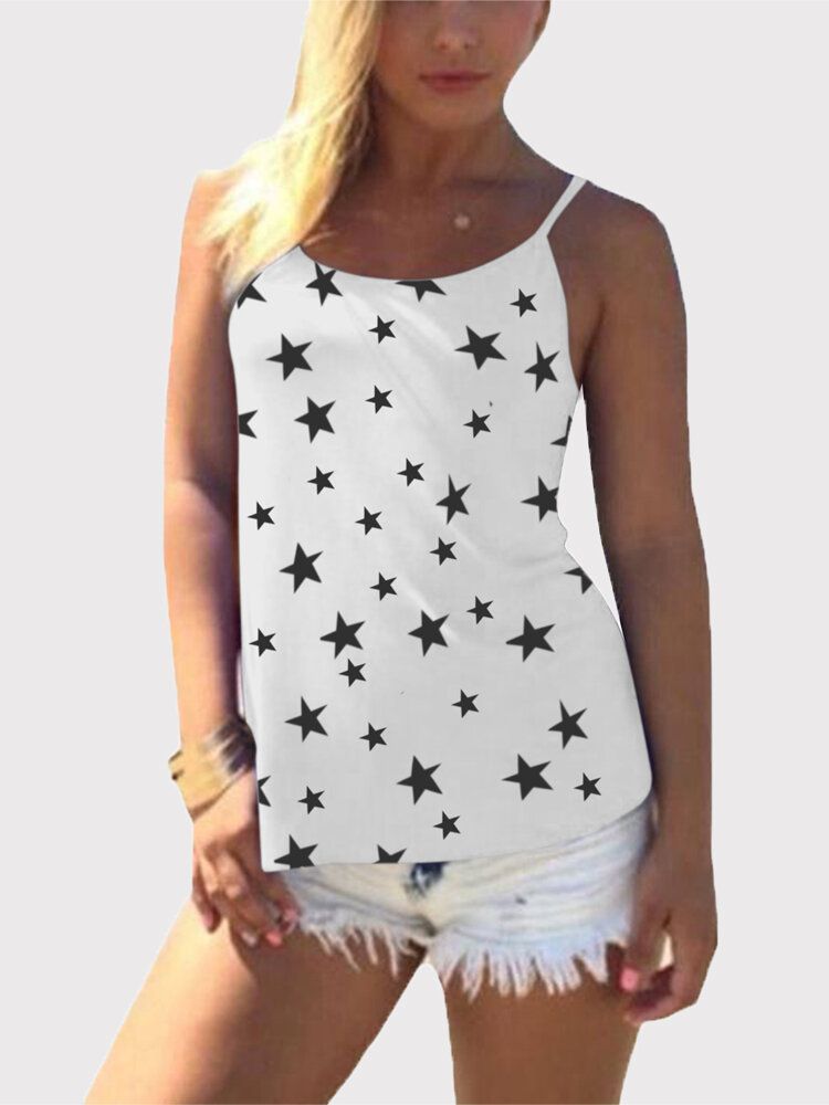 Star Print Back Cross Sleeveless Sling Casual Wild Tank Top