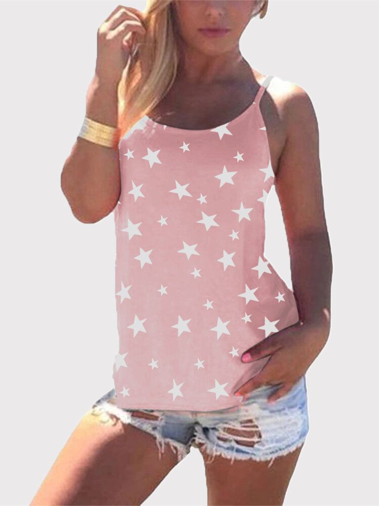 Star Print Back Cross Sleeveless Sling Casual Wild Tank Top