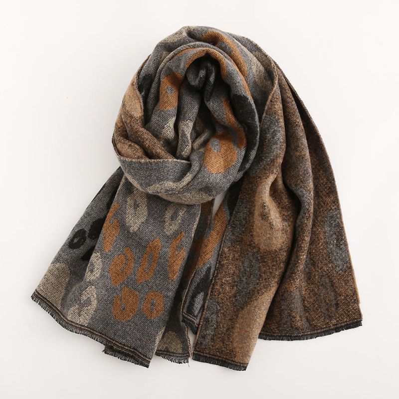 Damen 200*66cm Leopard Weicher Kunstkaschmir Schal Winter Warmer Langer Schal