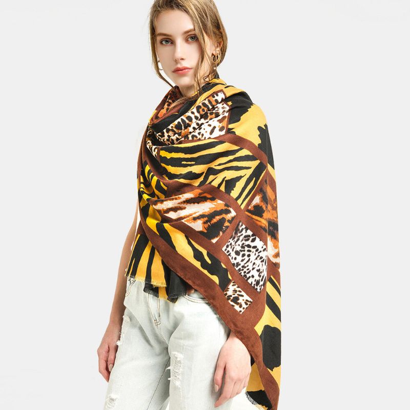 Frauen Doppelseitiger Satin Bedruckter Schal Mit Zebra-leopardenmuster Herbst-winter-super-long Verdicken Wärme Schals Halstuch