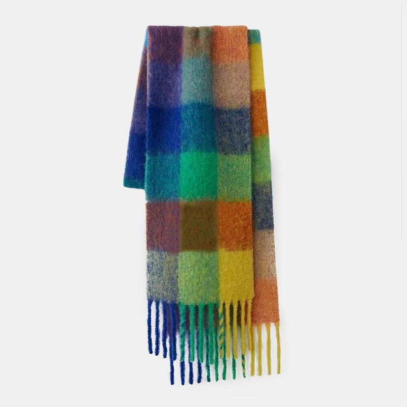 Frauen-faux-kaschmir-regenbogen-patchwork-farbe Dicker Warmer Plaid-muster-quasten-schal-schal