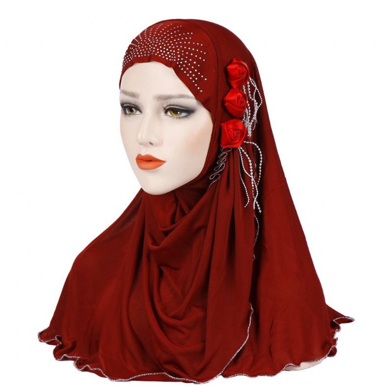 Frauen Neue Eis Seide Seite Drei Blume Quasten Arabischen Hut Arabischen Wickelschal Turban Hut