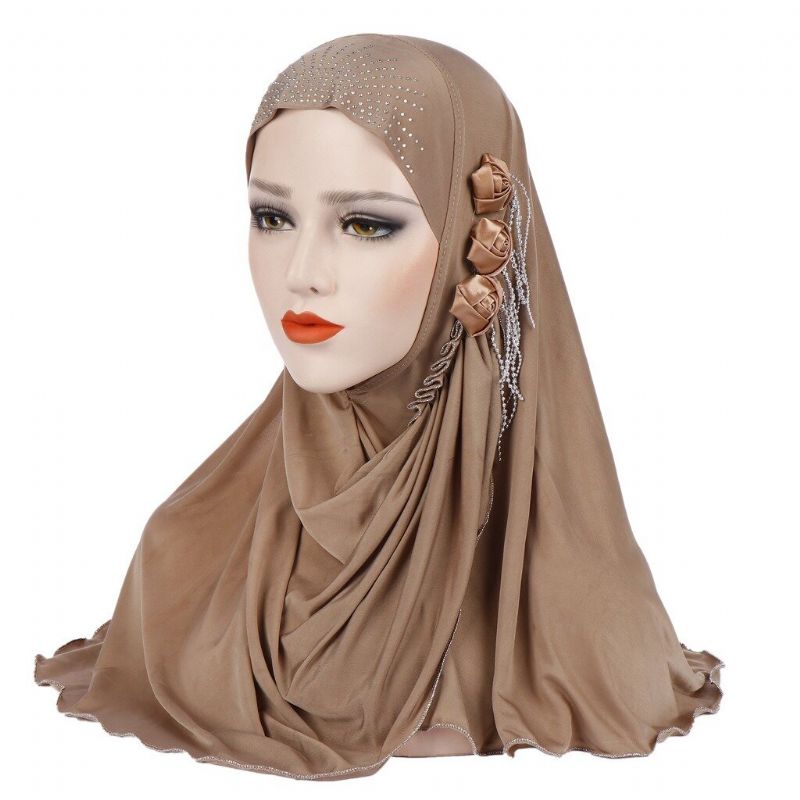 Frauen Neue Eis Seide Seite Drei Blume Quasten Arabischen Hut Arabischen Wickelschal Turban Hut