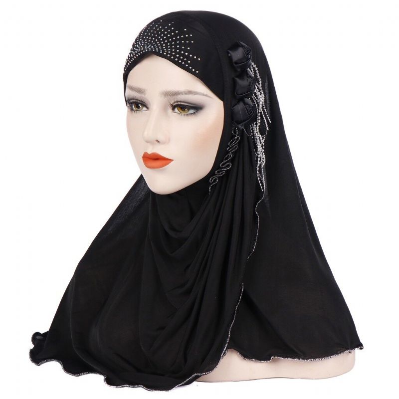 Frauen Neue Eis Seide Seite Drei Blume Quasten Arabischen Hut Arabischen Wickelschal Turban Hut