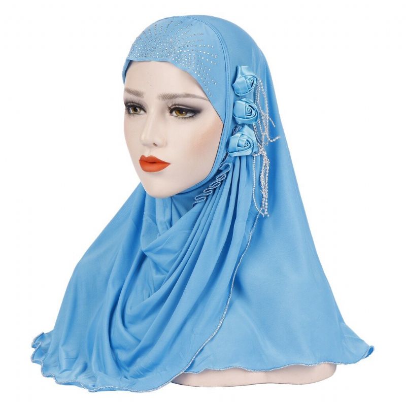 Frauen Neue Eis Seide Seite Drei Blume Quasten Arabischen Hut Arabischen Wickelschal Turban Hut