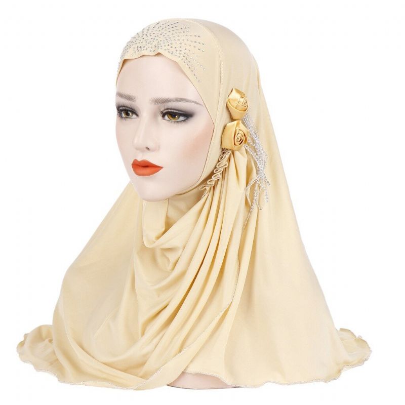 Frauen Neue Eis Seide Seite Drei Blume Quasten Arabischen Hut Arabischen Wickelschal Turban Hut