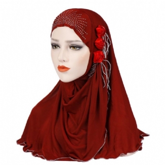 Frauen Neue Eis Seide Seite Drei Blume Quasten Arabischen Hut Arabischen Wickelschal Turban Hut