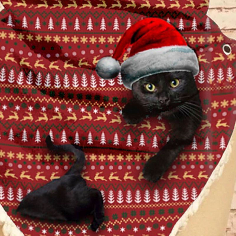 Frauen Niedlich Cartoon 3d Schwarze Katze Fstive Weihnachtsatmosphäre Streifenmuster Warmer Nackenschutz Schal