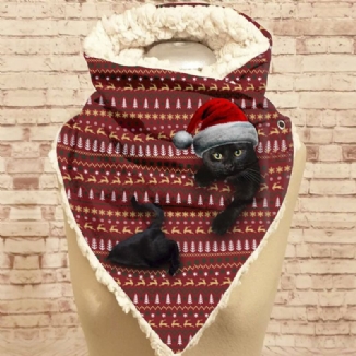 Frauen Niedlich Cartoon 3d Schwarze Katze Fstive Weihnachtsatmosphäre Streifenmuster Warmer Nackenschutz Schal