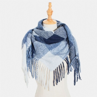 Frauen Tie-dyed Kontrastfarbe Streifen Gittermuster Quaste Winter Halten Warm Mehrzweck-schal Schal