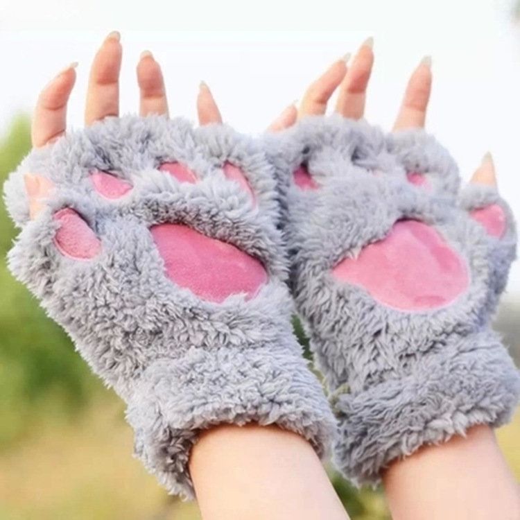 Damen Mädchen Fluffy Plüsch Bear Cat Paw Fingerlose Handschuhe Paw Handschuh Winter Warme Fäustlinge