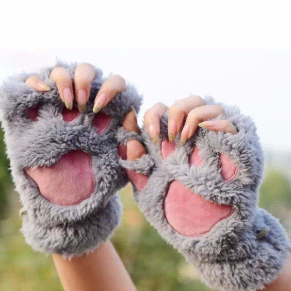 Damen Mädchen Fluffy Plüsch Bear Cat Paw Fingerlose Handschuhe Paw Handschuh Winter Warme Fäustlinge