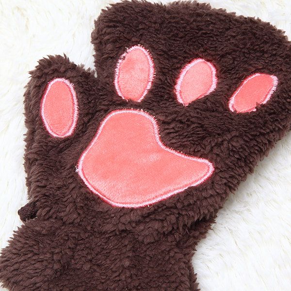 Damen Mädchen Fluffy Plüsch Bear Cat Paw Fingerlose Handschuhe Paw Handschuh Winter Warme Fäustlinge