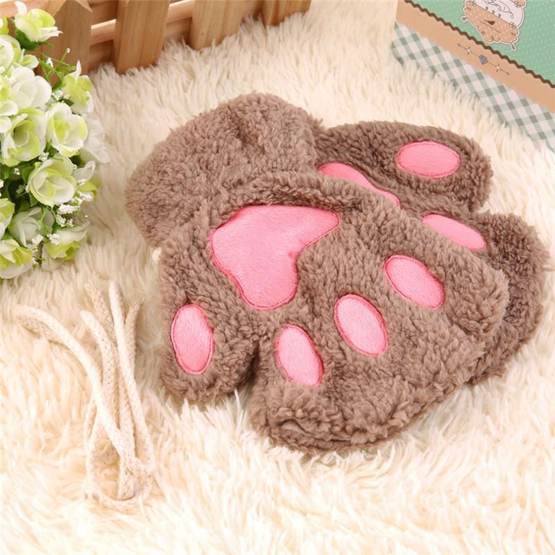 Damen Mädchen Fluffy Plüsch Bear Cat Paw Fingerlose Handschuhe Paw Handschuh Winter Warme Fäustlinge