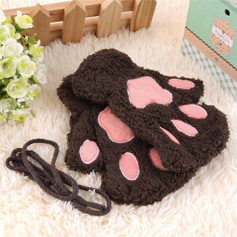 Damen Mädchen Fluffy Plüsch Bear Cat Paw Fingerlose Handschuhe Paw Handschuh Winter Warme Fäustlinge