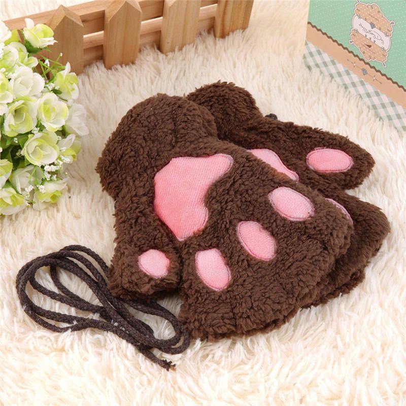 Damen Mädchen Fluffy Plüsch Bear Cat Paw Fingerlose Handschuhe Paw Handschuh Winter Warme Fäustlinge