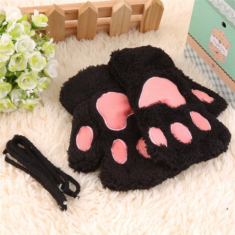 Damen Mädchen Fluffy Plüsch Bear Cat Paw Fingerlose Handschuhe Paw Handschuh Winter Warme Fäustlinge