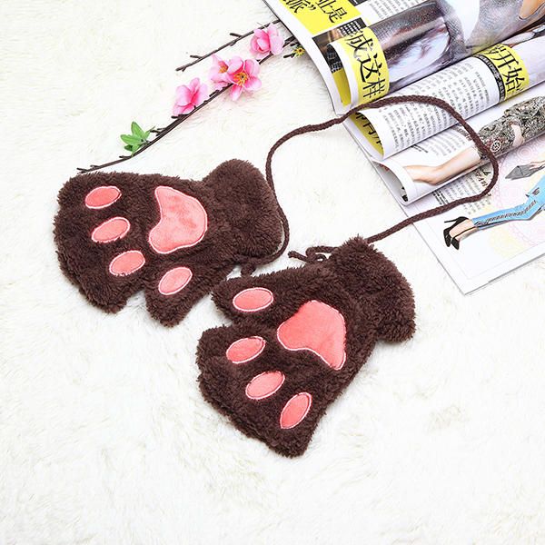 Damen Mädchen Fluffy Plüsch Bear Cat Paw Fingerlose Handschuhe Paw Handschuh Winter Warme Fäustlinge