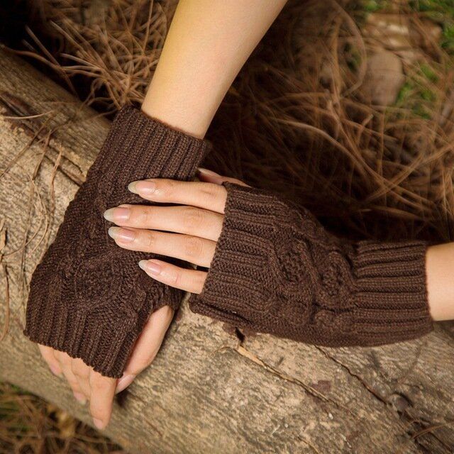 Diamant-fingerhandschuh Für Damen Aus Wollstrick Mit Halbem Finger