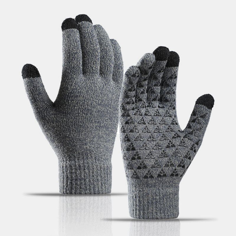 Drei-finger-touchscreen-palmen-dreieck-silikon-anti-rutsch-muster-strickhandschuhe Aus Samt Plus Dicker Weicher Warmer Winterhandschuh