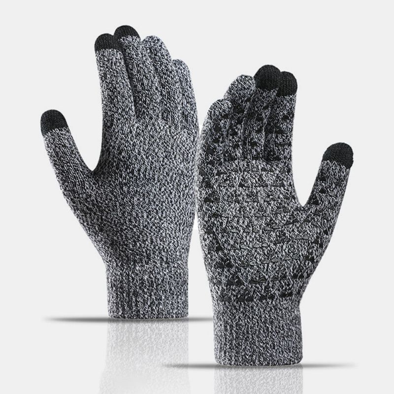 Drei-finger-touchscreen-palmen-dreieck-silikon-anti-rutsch-muster-strickhandschuhe Aus Samt Plus Dicker Weicher Warmer Winterhandschuh