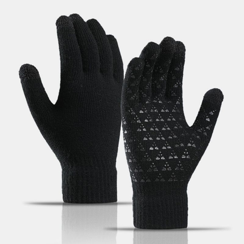 Drei-finger-touchscreen-palmen-dreieck-silikon-anti-rutsch-muster-strickhandschuhe Aus Samt Plus Dicker Weicher Warmer Winterhandschuh