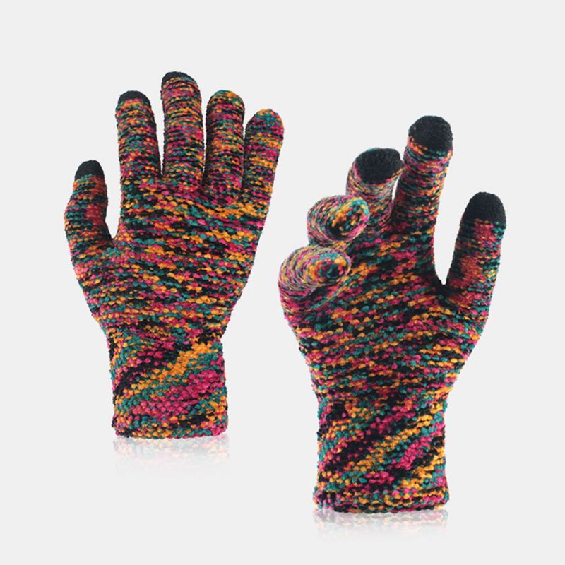 Farbige Gestrickte Drei-finger-chenille-handschuhe Mit Touchscreen Unisex Winter Outdoor Kühler Schutz Warme Vollfinger-handschuhe