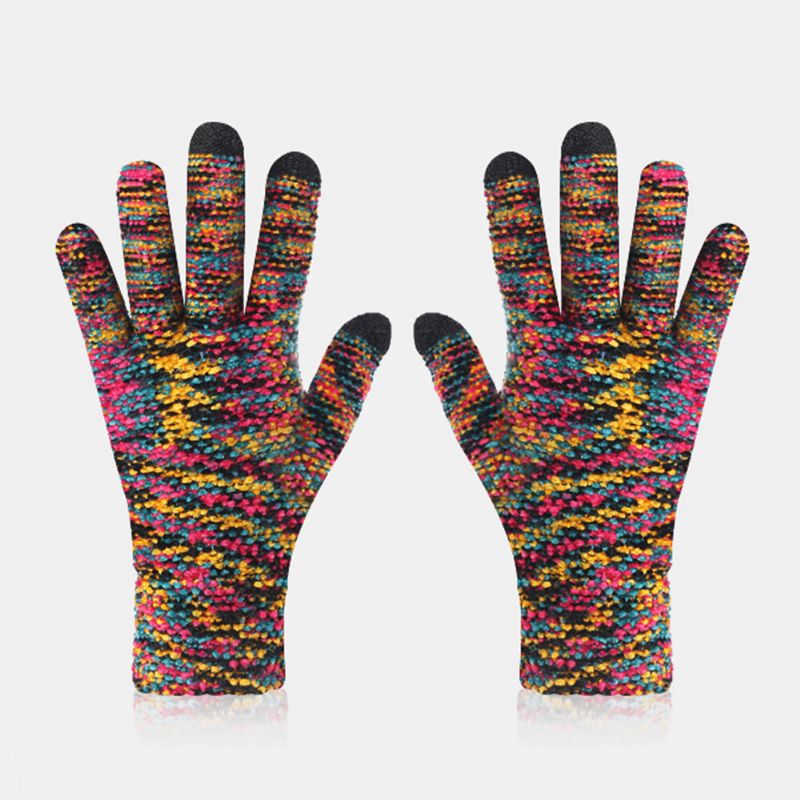 Farbige Gestrickte Drei-finger-chenille-handschuhe Mit Touchscreen Unisex Winter Outdoor Kühler Schutz Warme Vollfinger-handschuhe