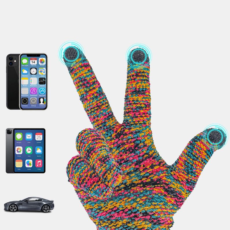 Farbige Gestrickte Drei-finger-chenille-handschuhe Mit Touchscreen Unisex Winter Outdoor Kühler Schutz Warme Vollfinger-handschuhe