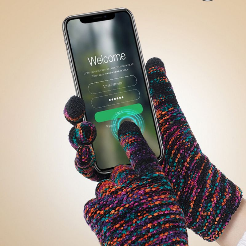 Farbige Gestrickte Drei-finger-chenille-handschuhe Mit Touchscreen Unisex Winter Outdoor Kühler Schutz Warme Vollfinger-handschuhe