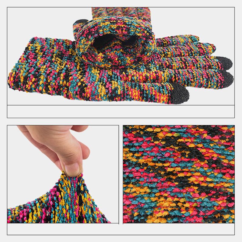 Farbige Gestrickte Drei-finger-chenille-handschuhe Mit Touchscreen Unisex Winter Outdoor Kühler Schutz Warme Vollfinger-handschuhe