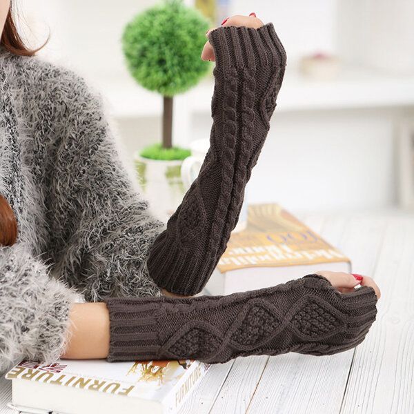 Frauen-winter-warme Strickende Fingerlose Langärmlige Handschuhe Lässige Handschuhe Mit Rautenmuster