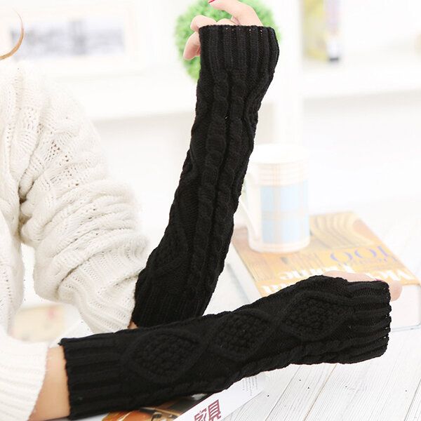 Frauen-winter-warme Strickende Fingerlose Langärmlige Handschuhe Lässige Handschuhe Mit Rautenmuster