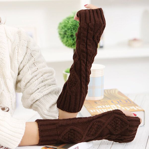 Frauen-winter-warme Strickende Fingerlose Langärmlige Handschuhe Lässige Handschuhe Mit Rautenmuster