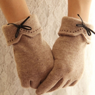 Frauen-woll-bildschirm-berührbare Stickerei Gepunktete Linie Bowknot Warm Halten Mode-freizeit-handschuhe