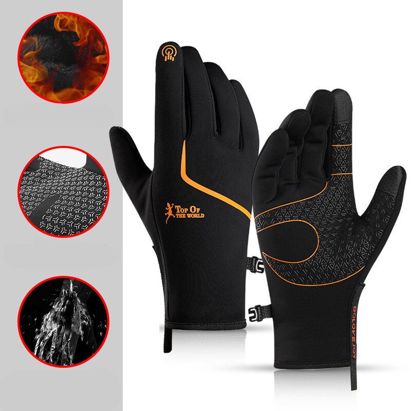 Herren Dacron Polarfleece Reflexstreifen Plus Samt Vollfinger Wärme Outdoor Wasserdicht Winddicht Anti-rutsch-touchscreen-handschuhe