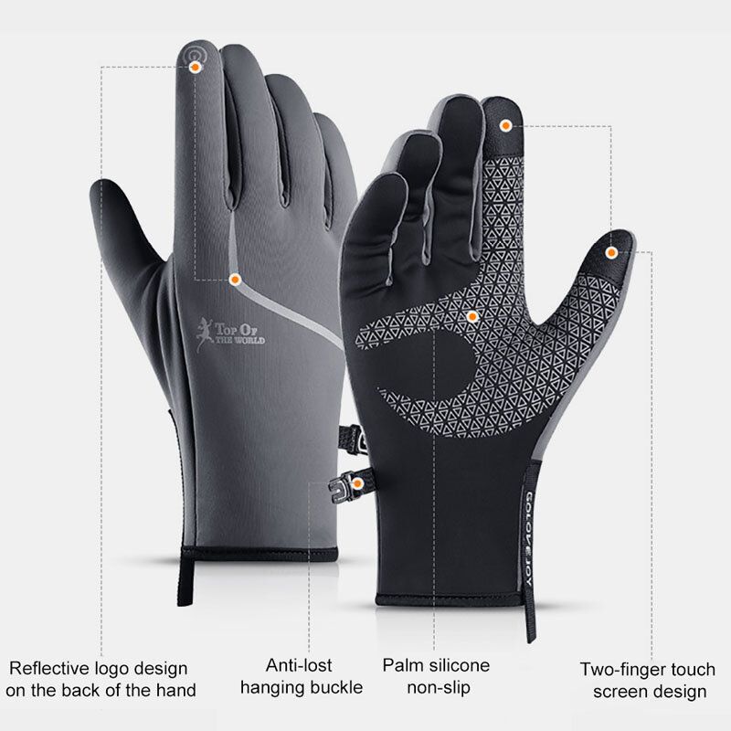 Herren Dacron Polarfleece Reflexstreifen Plus Samt Vollfinger Wärme Outdoor Wasserdicht Winddicht Anti-rutsch-touchscreen-handschuhe