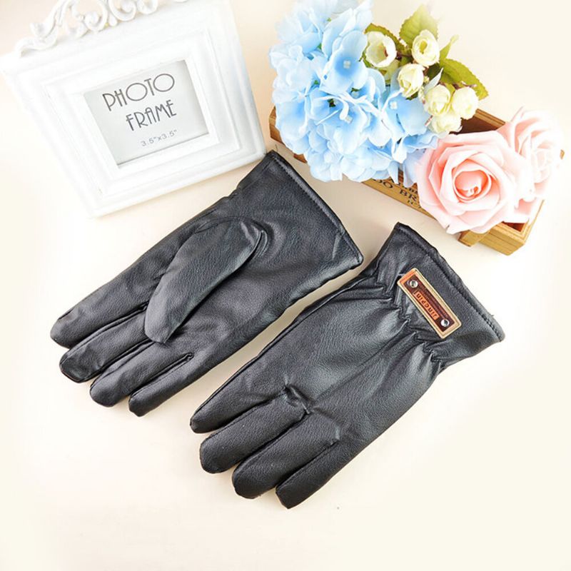 Herren Faux Leather Waterproof Plus Velvet Screen Touchable Riding Sport Outdoor Vollfinger-handschuhe